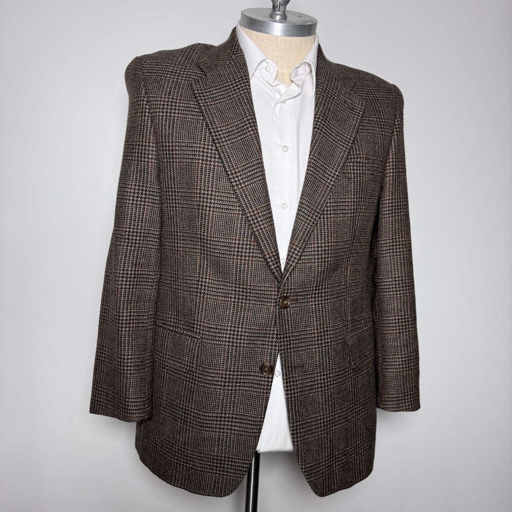 Chaps Ralph Lauren Blazer Mens 44R Brown Glen Plaid Vintage Wool Sport Coat